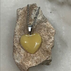 Polished Yellow Aventurine Heart Pendant Necklace